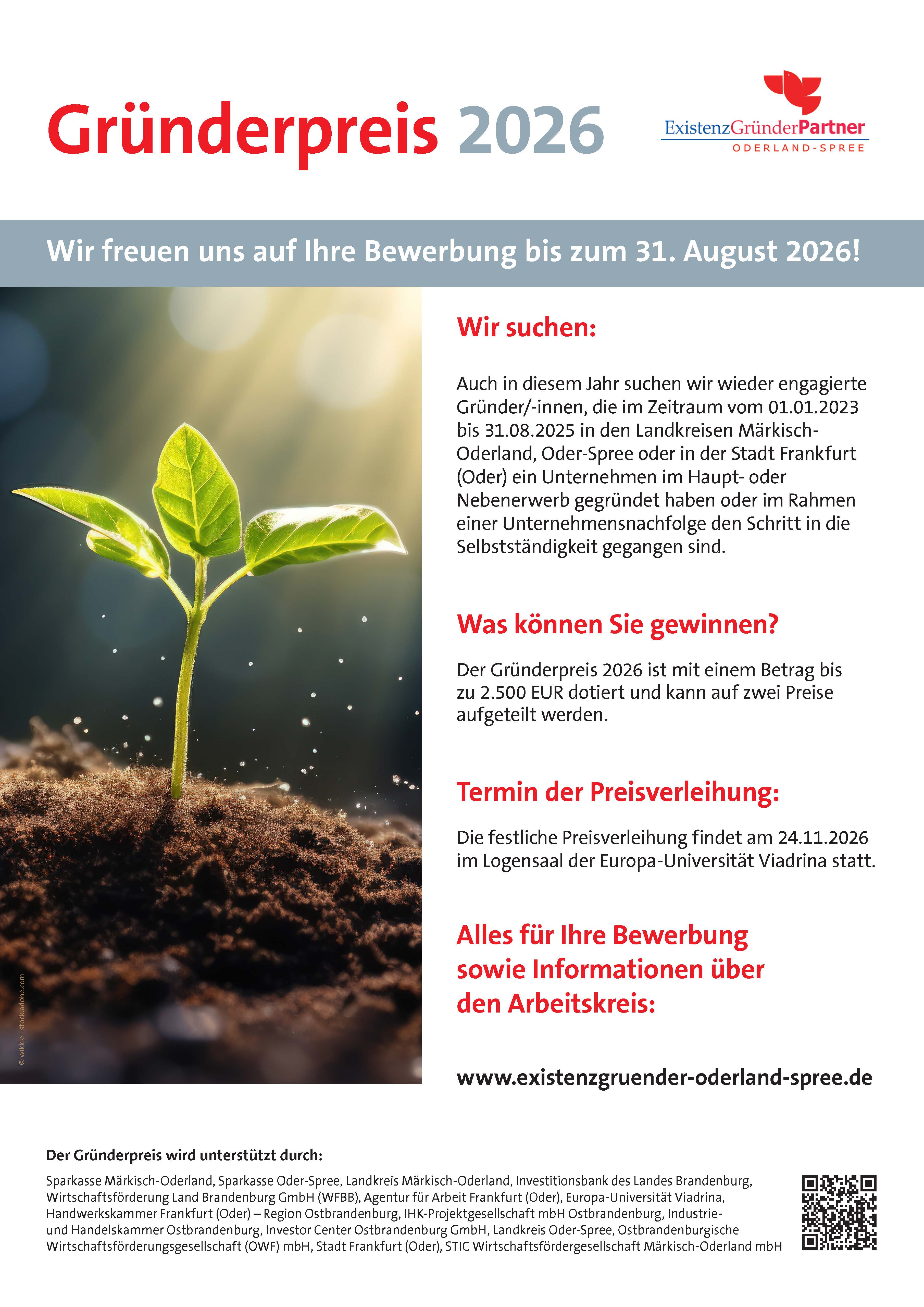 JETZT BEWERBEN: Gr&uuml;nderpreis Oderland-Spree