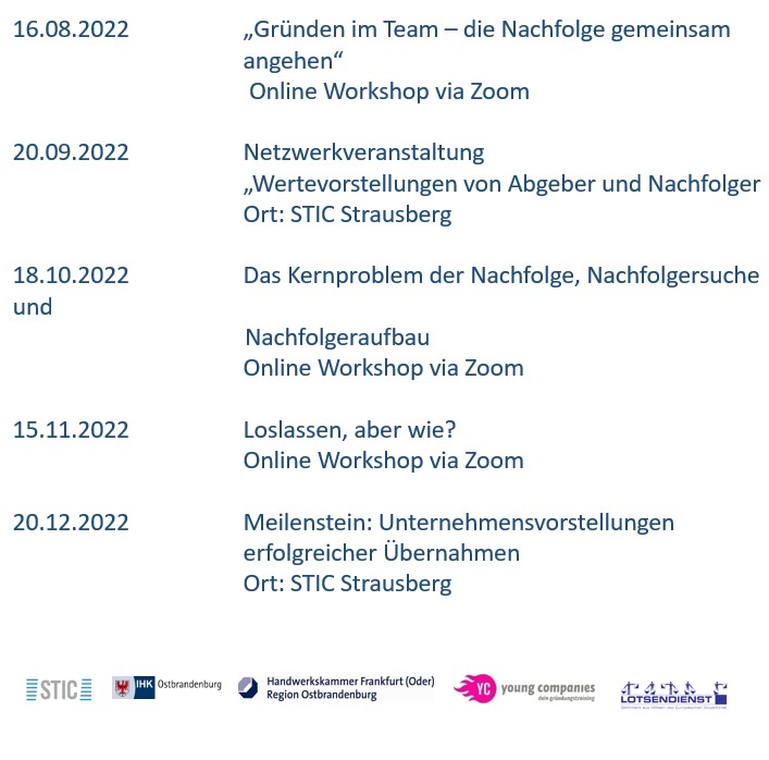 Workshop/Webinar Termine 2.Hj. 2022